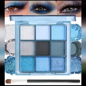 9-Color Blue Eyeshadow Palette with Brush